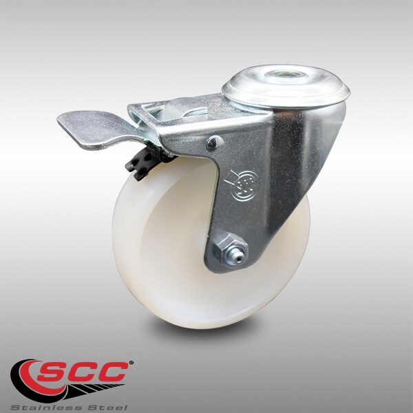 4 Inch SS Nylon Wheel Swivel Bolt Hole Caster with Total Lock Brake SCC